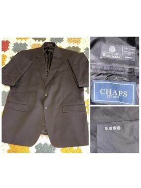 Chaps Ralph Lauren $150 100% WOOL Black Blazer Jacket Mens Sz 46R Made in India
